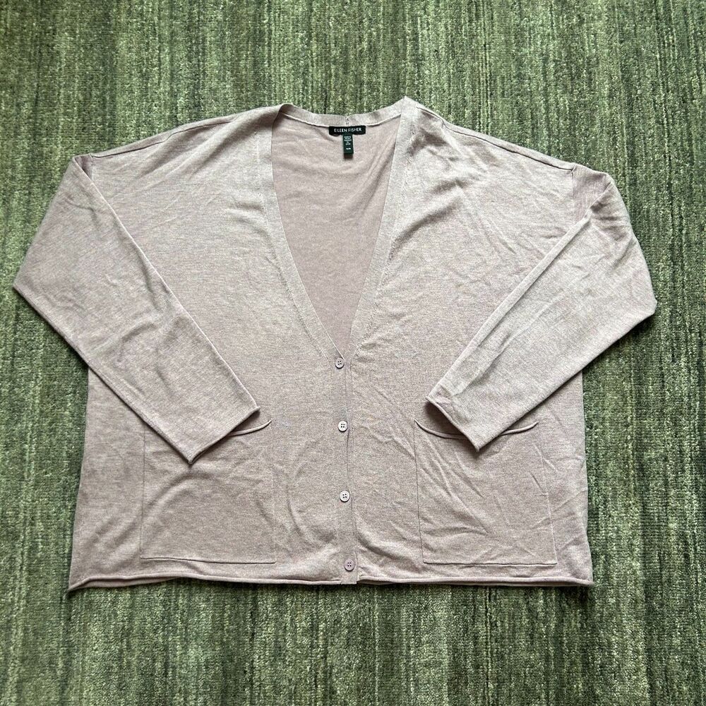 Eileen Fisher Muted Lavendar Cardigan Sweater, Size M